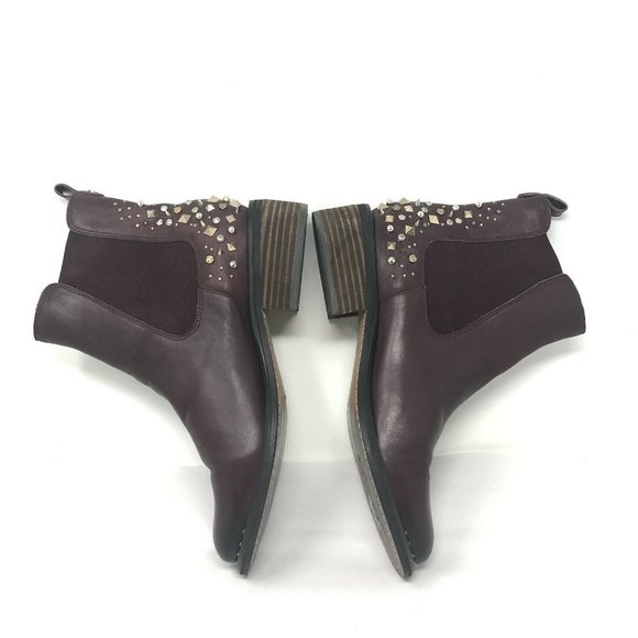 Sam Edelman Dover Chelsea Ankle Boot Spiked Studded Burgundy Leather Size 10.5 - Picture 5 of 11